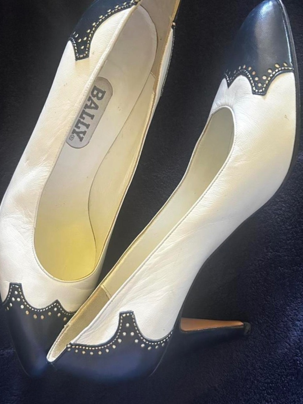 Bally Women's Navy and White Leather Heels